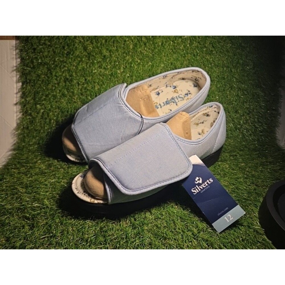 Silverts Womens Extra Wide Sandal Denim Open Toe Slip Resistant Size 12